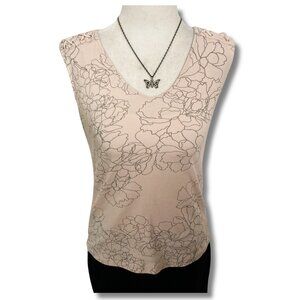 CLEO Pink grey floral print v-neck tank top w/ shoulder eyelet lacing XS SMALL
